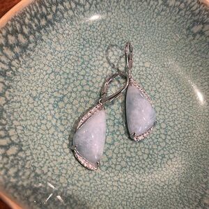925 Silver and Blue Quartz and Sparkly Crystal Drop Earrings Stamped 925